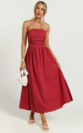Strapless Ruched Dress in Red - Urban Luxe Apparel