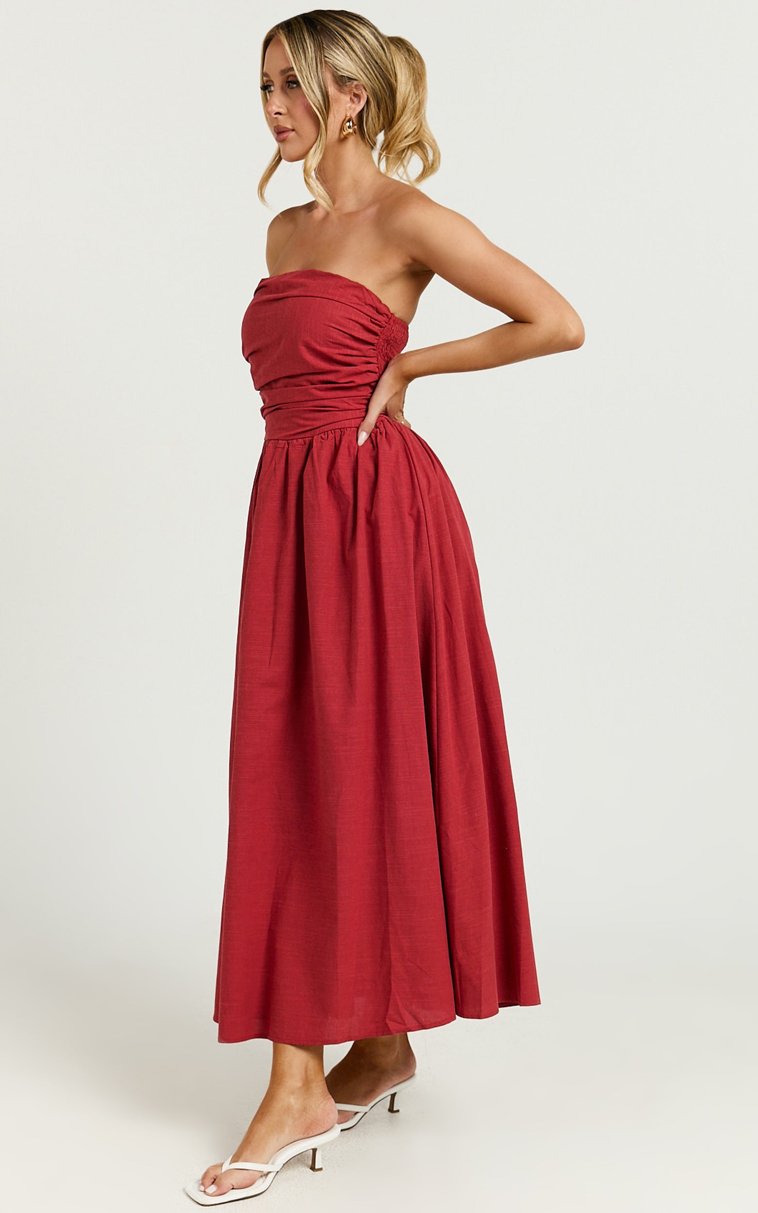 Strapless Ruched Dress in Red - Urban Luxe Apparel