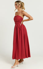 Strapless Ruched Dress in Red - Urban Luxe Apparel