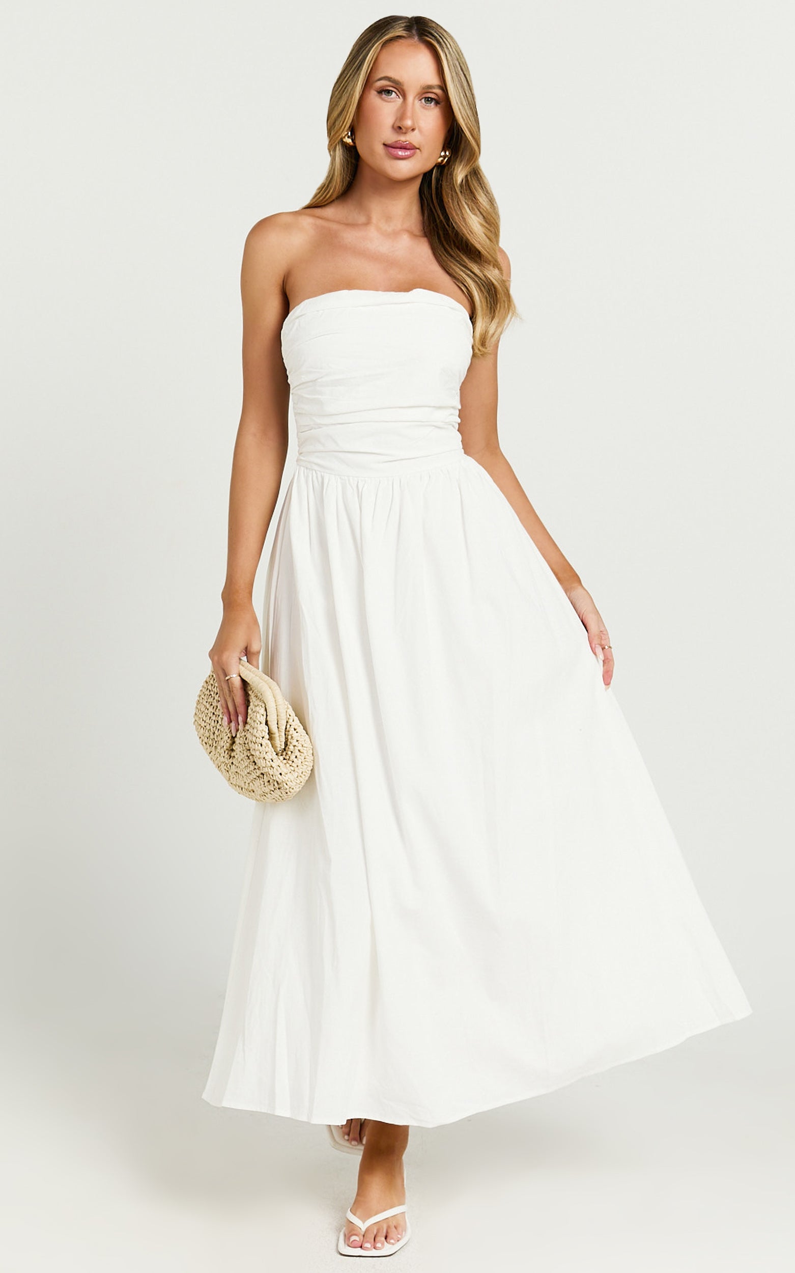 Strapless Ruched Dress in White - Urban Luxe Apparel