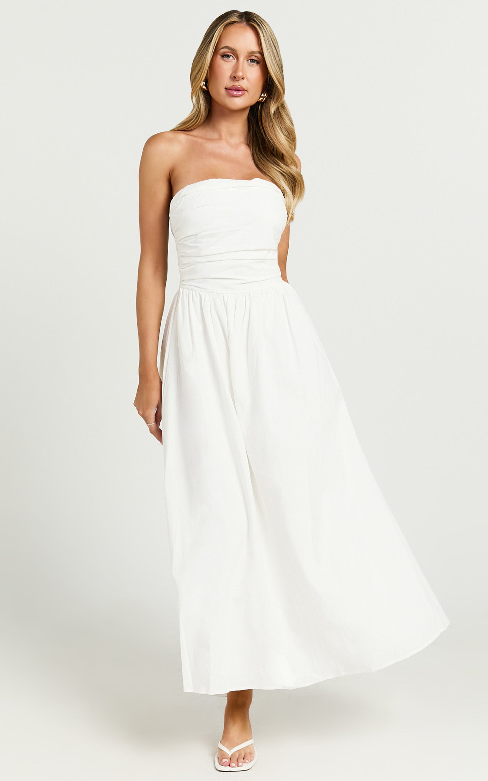 Strapless Ruched Dress in White - Urban Luxe Apparel