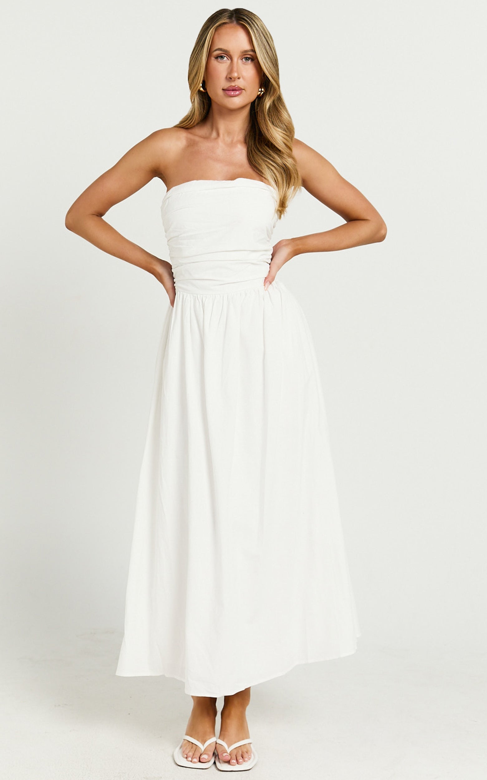 Strapless Ruched Dress in White - Urban Luxe Apparel