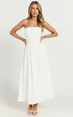 Strapless Ruched Dress in White - Urban Luxe Apparel