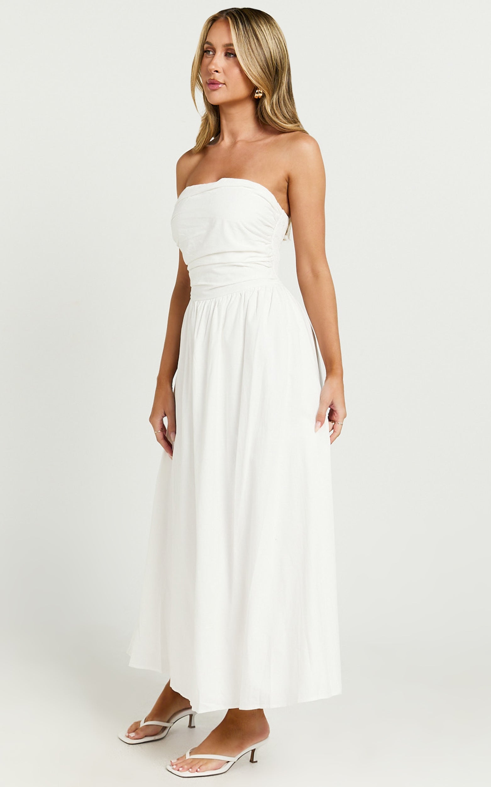 Strapless Ruched Dress in White - Urban Luxe Apparel