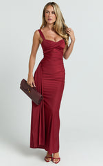 Sweetheart Neck Gathered Bodycon Dress in Red - Urban Luxe Apparel