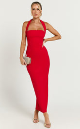 Halter Neck Column Dress in Red - Urban Luxe Apparel