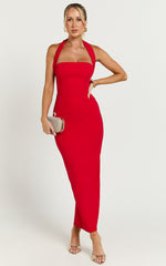 Halter Neck Column Dress in Red - Urban Luxe Apparel