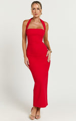 Halter Neck Column Dress in Red - Urban Luxe Apparel
