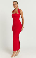 Halter Neck Column Dress in Red - Urban Luxe Apparel