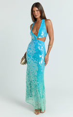 Ombre Sequin Halter Dress in Aqua