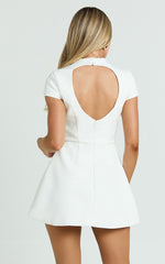 High Neck Cap Sleeve Tulip Skirt Dress in White