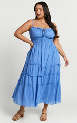 Strappy Ruched Tie Front Tiered Dress in Blue - Urban Luxe Apparel