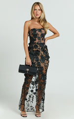 3D Floral Strapless Column Dress in Black - Urban Luxe Apparel