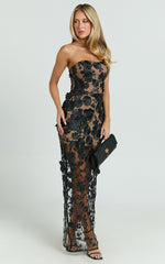 3D Floral Strapless Column Dress in Black - Urban Luxe Apparel