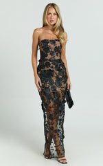 3D Floral Strapless Column Dress in Black - Urban Luxe Apparel