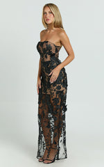 3D Floral Strapless Column Dress in Black - Urban Luxe Apparel