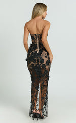3D Floral Strapless Column Dress in Black - Urban Luxe Apparel