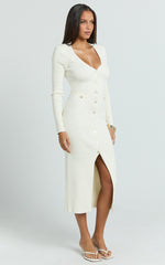 Pearl Button Down Long Sleeve Knit Dress in Ivory - Urban Luxe Apparel