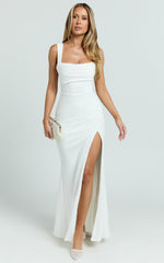 Cowl Neck High Split Dress in Ivory