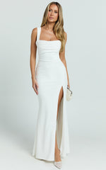 Cowl Neck High Split Dress in Ivory