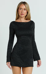 Boat Neck Flute Sleeve Dress in Black - Urban Luxe Apparel