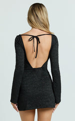Boat Neck Flute Sleeve Dress in Black - Urban Luxe Apparel