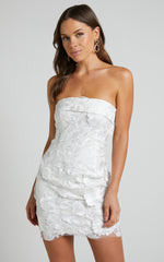 Strapless Bodycon Garden Flowers Dress in White