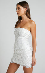 Strapless Bodycon Garden Flowers Dress in White