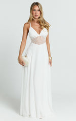 V Neck Low Back Fit And Flare Dress in White