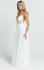 V Neck Low Back Fit And Flare Dress in White