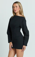 Boatneck Cocoon Sleeve Fitted Dress in Black - Urban Luxe Apparel