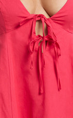 V Neck Bow Front Baby Doll Mini Dress in Red