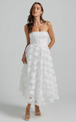 Strapless 3D Embroidery Midi Dress in White - Urban Luxe Apparel
