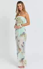 Floral Print Strapless Dress in Aquamarine Floral