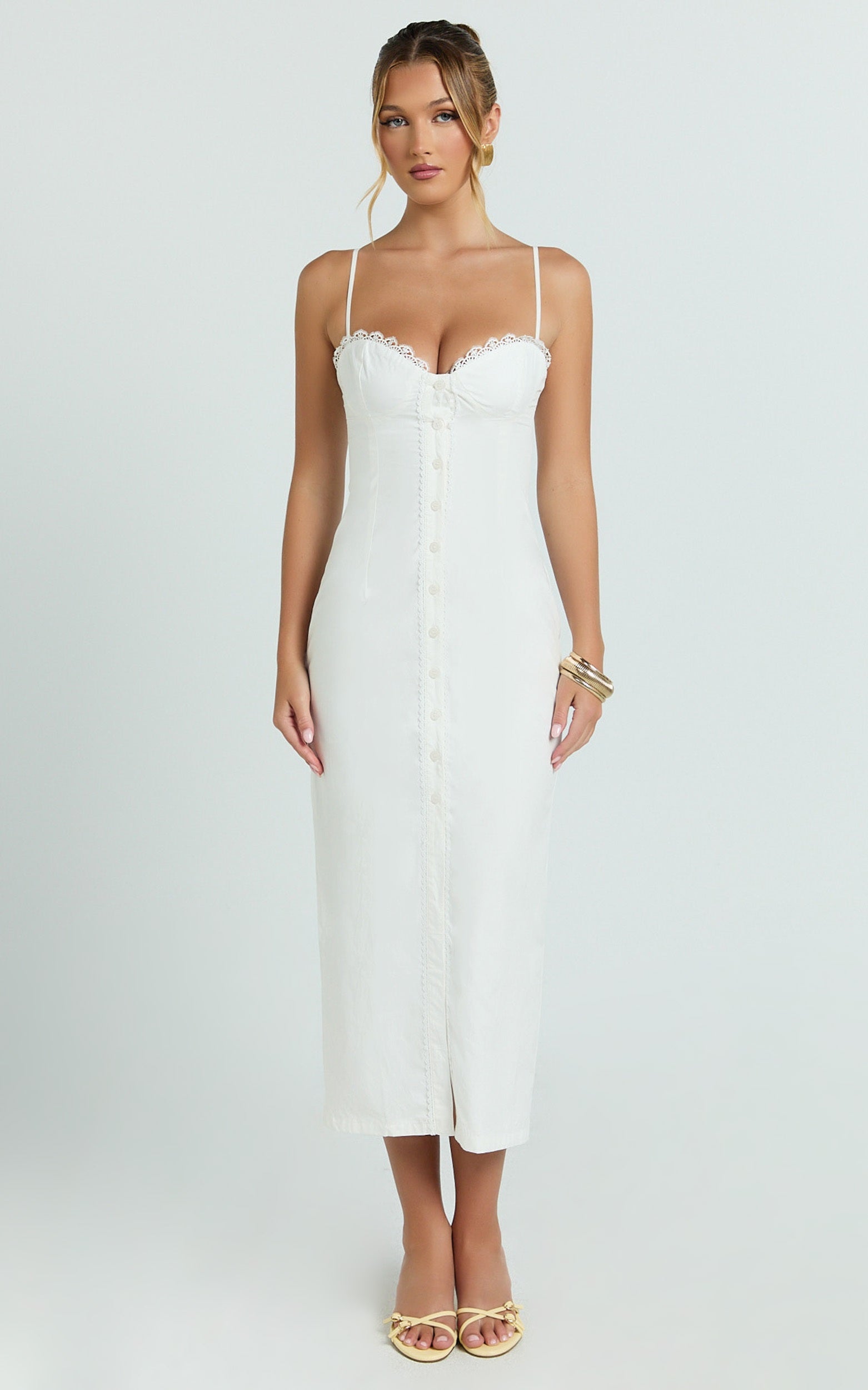 Button Front Bustier Fitted Dress in White - Urban Luxe Apparel
