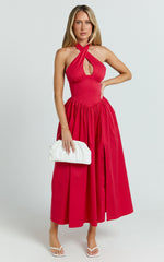 Keyhole Halter With V Yoke Dress in Red - Urban Luxe Apparel