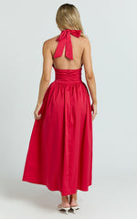 Keyhole Halter With V Yoke Dress in Red - Urban Luxe Apparel