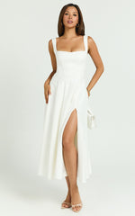 Square Neck Strapped Full Circle Skirt Dress in White - Urban Luxe Apparel