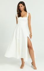 Square Neck Strapped Full Circle Skirt Dress in White - Urban Luxe Apparel