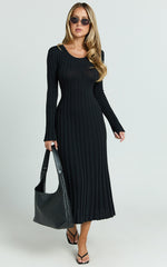 Long Sleeve Tie Back Flare Dress in Black - Urban Luxe Apparel