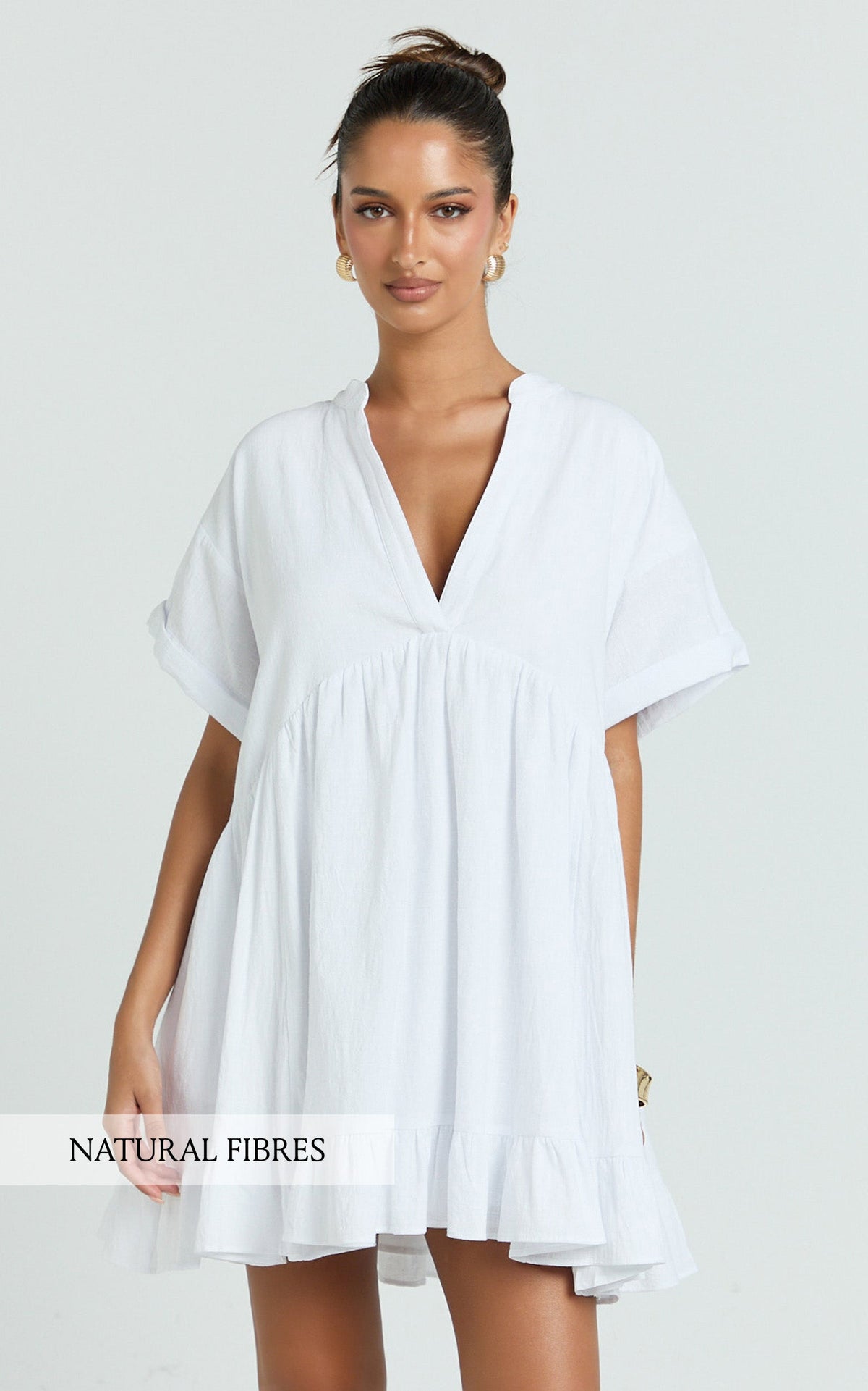 Frill Hem Smock Dress in White