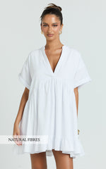 Frill Hem Smock Dress in White