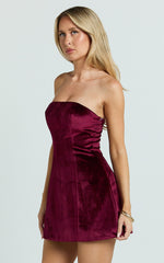 Velvet Strapless Fit And Flare Dress in Wine