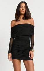 Mesh Off Shoulder Ruched Bodycon Dress in Black - Urban Luxe Apparel