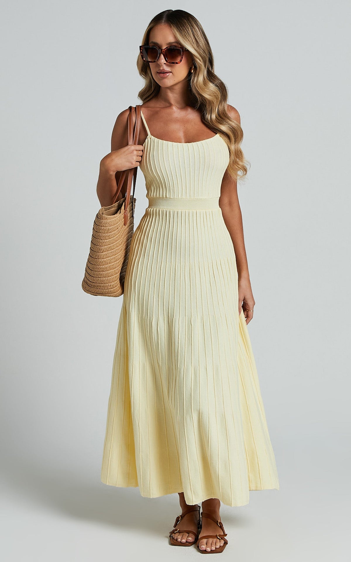 Panelled Knit Dress in Butter Yellow - Urban Luxe Apparel