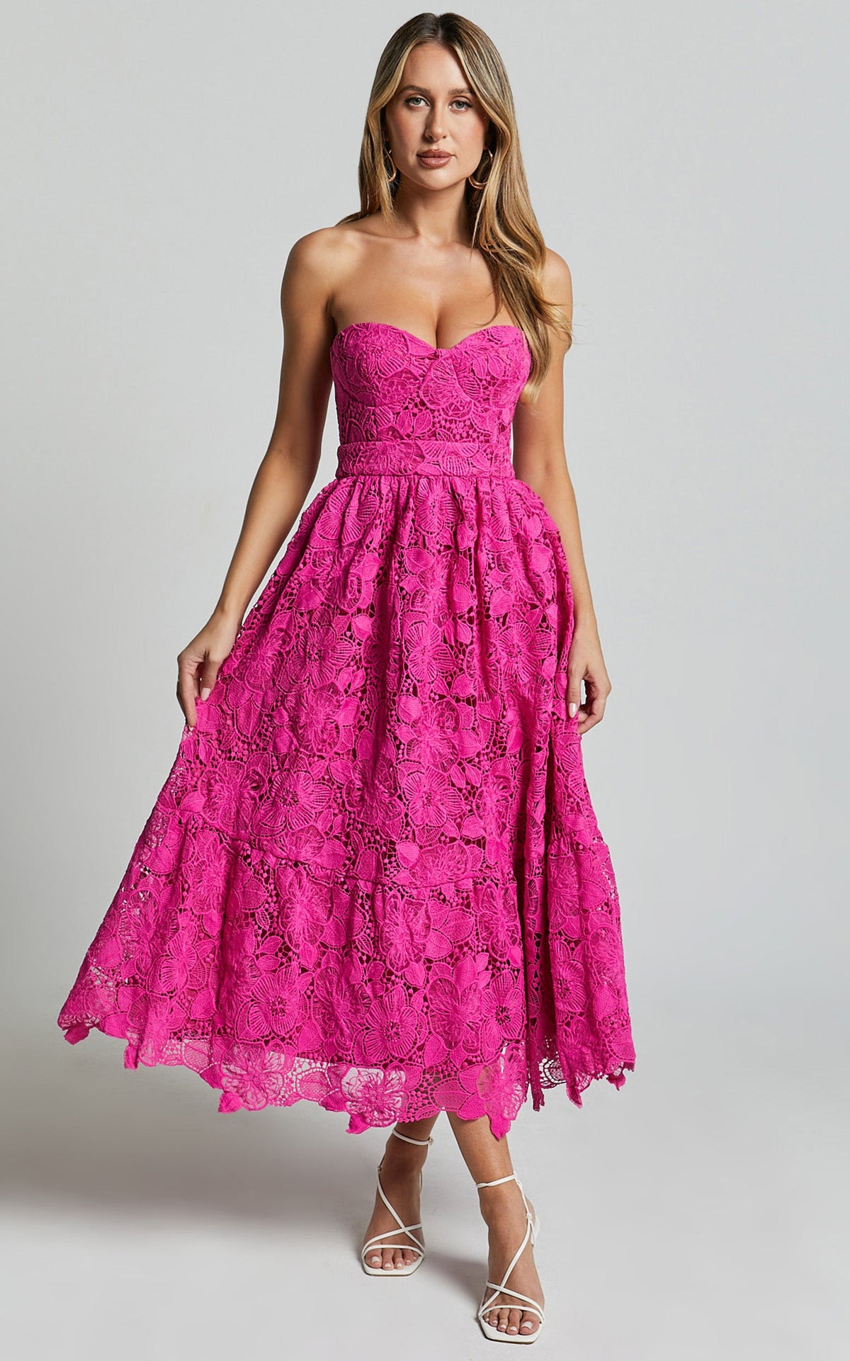 Strapless Lace Dress in Magenta - Urban Luxe Apparel