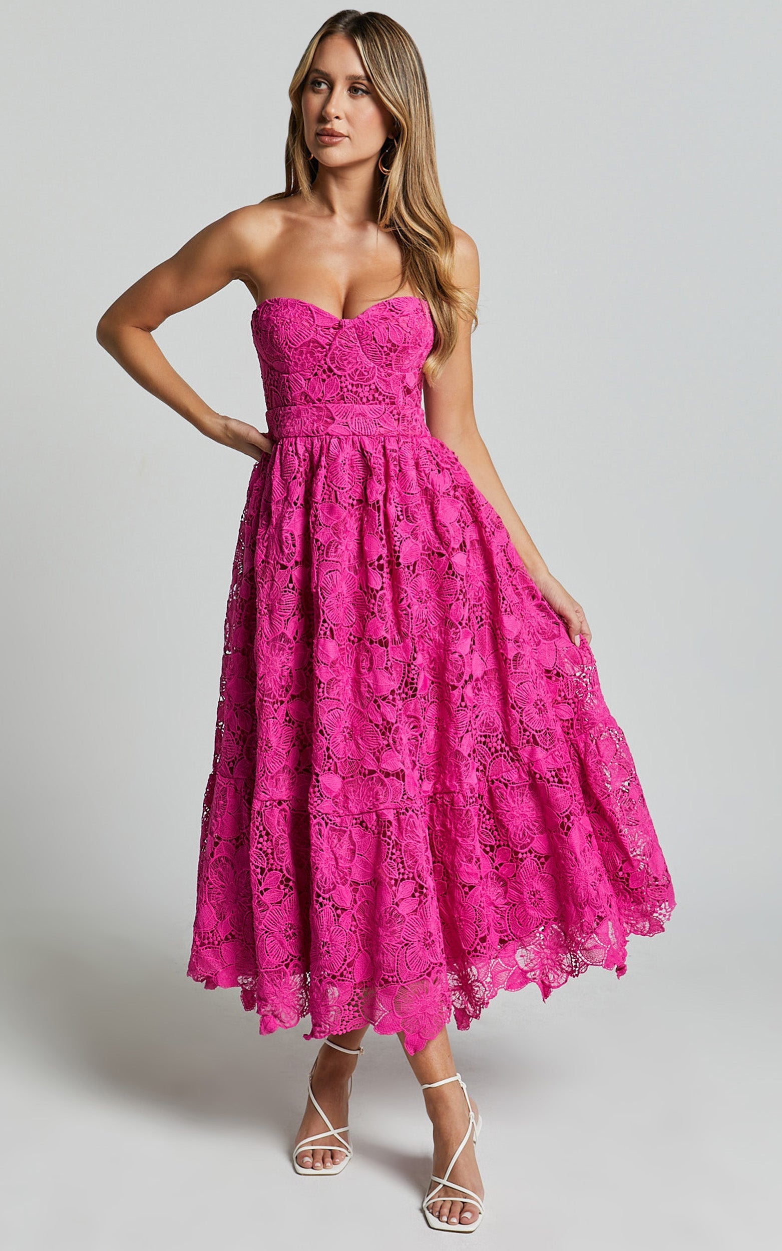 Strapless Lace Dress in Magenta - Urban Luxe Apparel