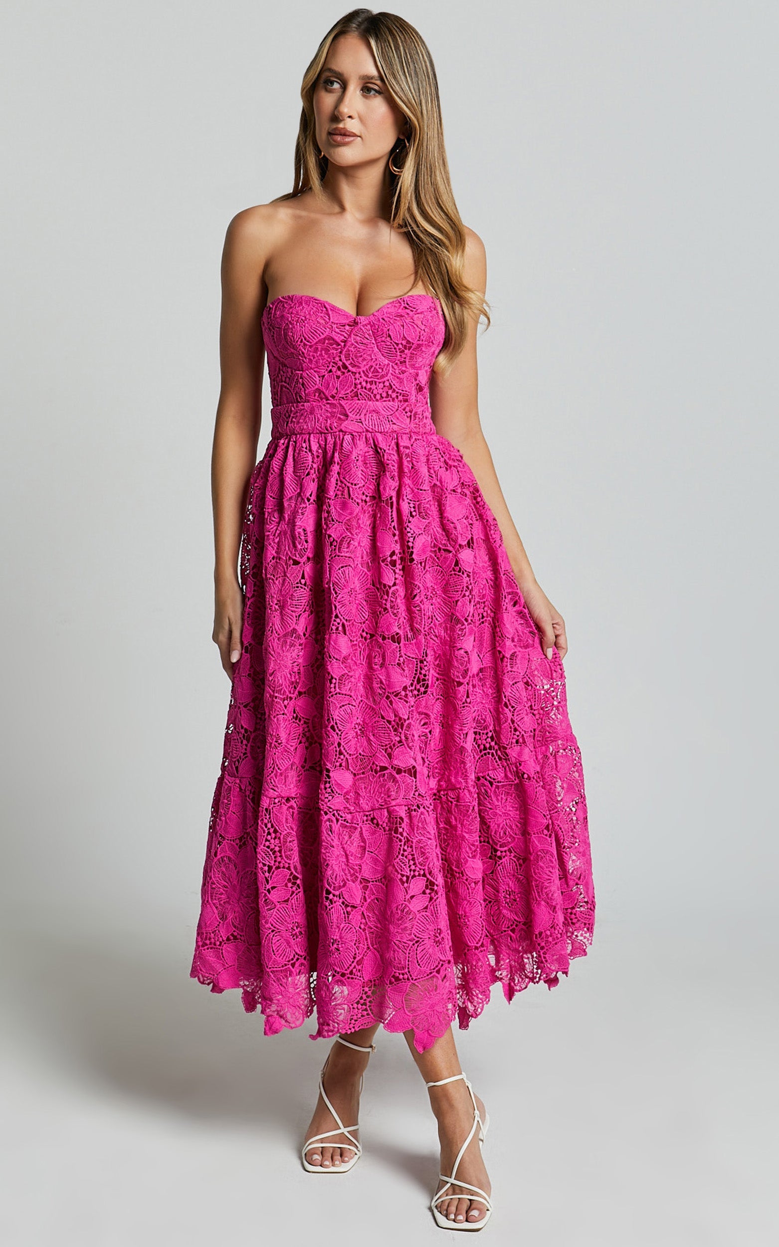 Strapless Lace Dress in Magenta - Urban Luxe Apparel