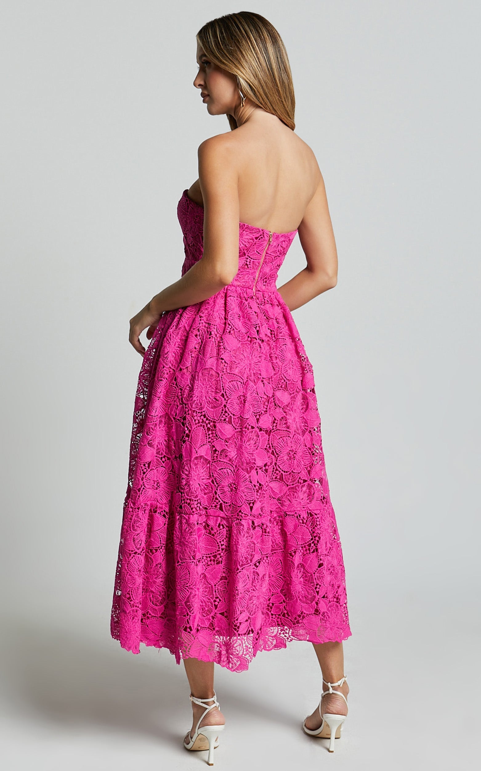 Strapless Lace Dress in Magenta - Urban Luxe Apparel