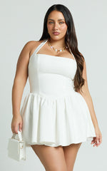 Halter Tie Neck Corset Panel Dress in White